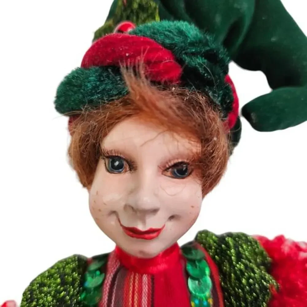 Christmas Decor Elf Fairy Doll‎ Pixie Detailed Sequins Beads Holiday Red READ
